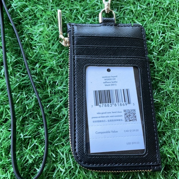 New KATE SPADE Staci Black Leather Card Case Lanyard WLR00139 $99 - Picture 7 of 16